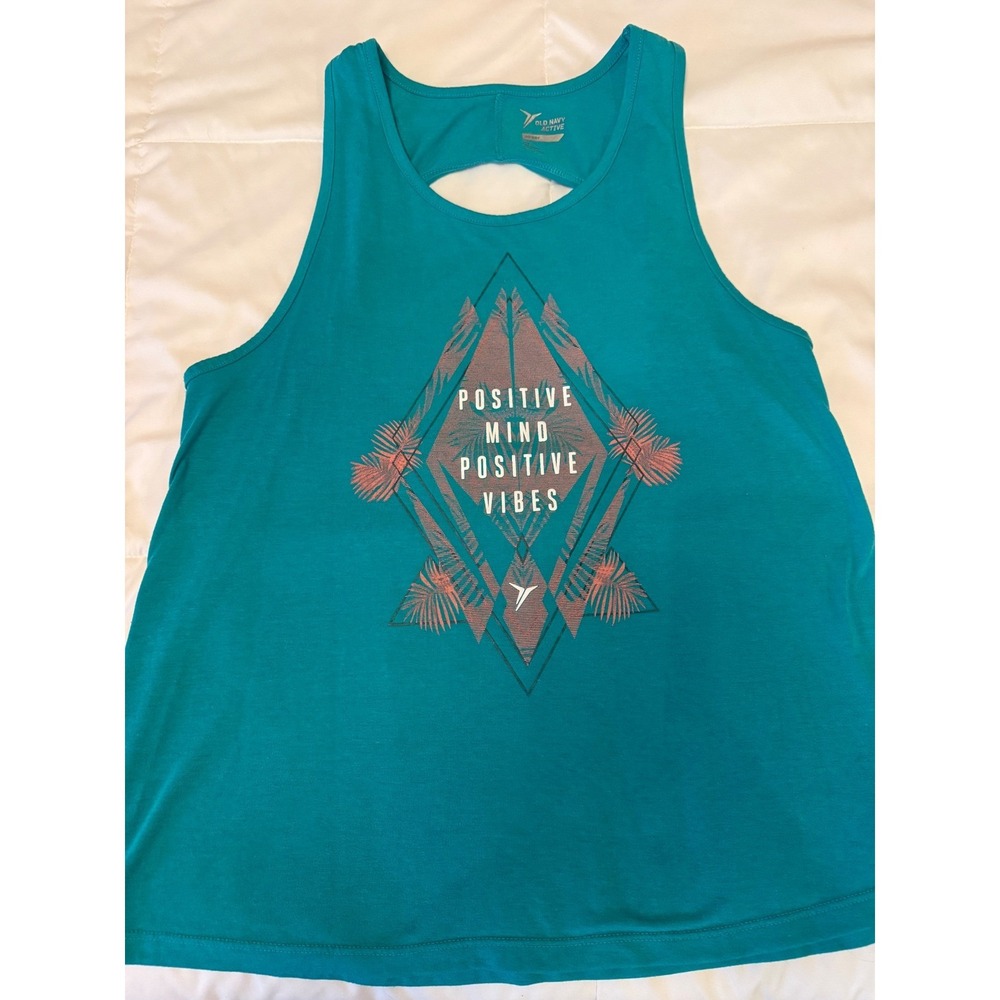 Old Navy Active Go-Dry Teal Positive Vibes Twist Back Tank Top L 773439-01